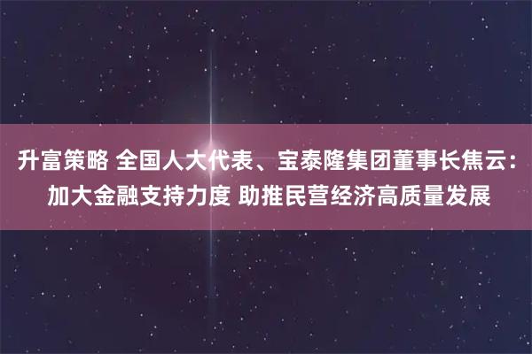 升富策略 全国人大代表、宝泰隆集团董事长焦云： 加大金融支持力度 助推民营经济高质量发展